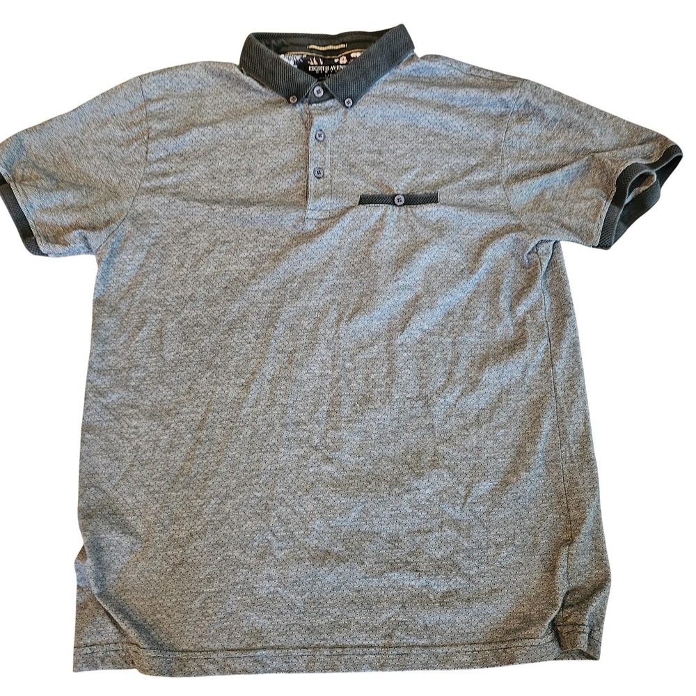 Eighth Avenue New York Polo Shirt Mens Large‎ Gray Contrast Collar Pocket Knit